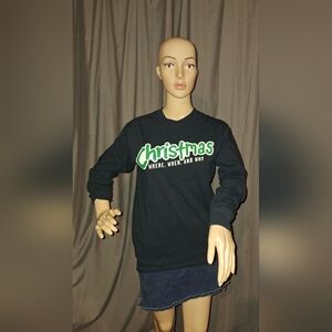 Christmas theme longsleeve t-shirt ( unisex) /black green and white/ small